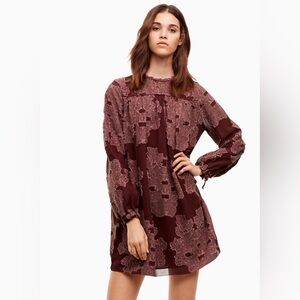 ARITZIA WILFRED Gascon Burgundy Floral Long Sleeve Dress size S